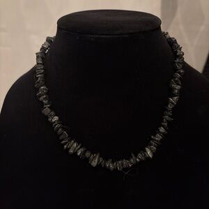 Black Tourmaline Chip Necklace 18” Natural Stone Beads, Boho style